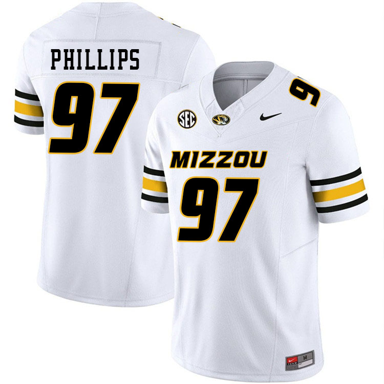 Men #97 Orion Phillips Missouri Tigers College Football Jerseys Stitched-White